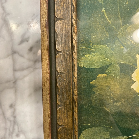 Vintage yellow rose print in wood frame - Picture 6 of 11